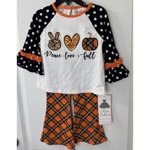 Rare Editions Toddler Girls Check Pumpkin Appliqué Peace Love Outfit 2T NWT